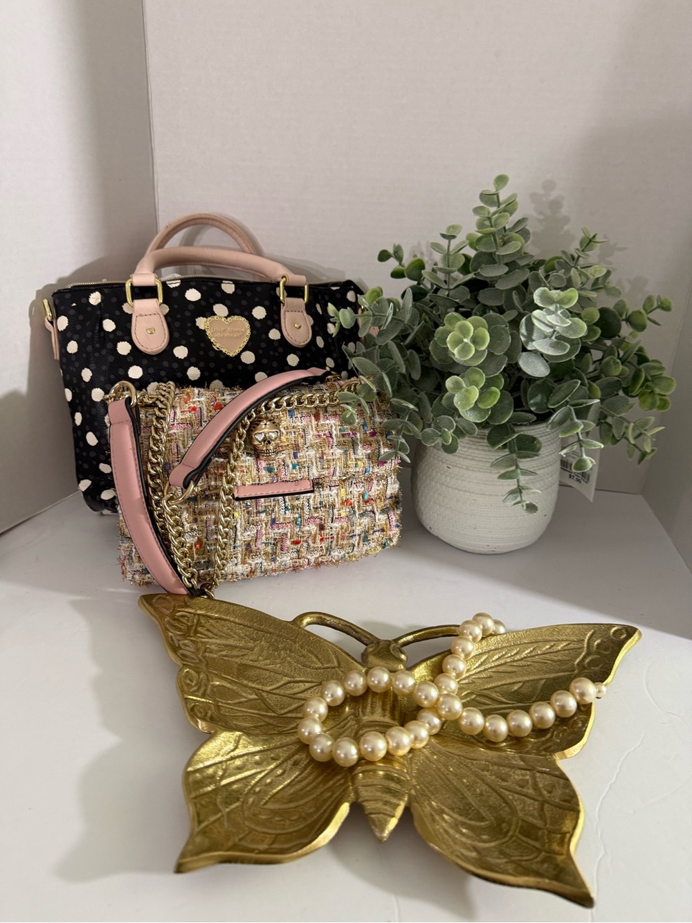 Betsy Johnson bundle. Pink Tweed Chain Shoulder Bag by